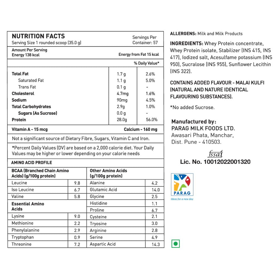 avvatar Whey Protein | 2Kg | Malai Kulfi | 28g Protein | 57 Servings | Isolate & Concentrate Blend