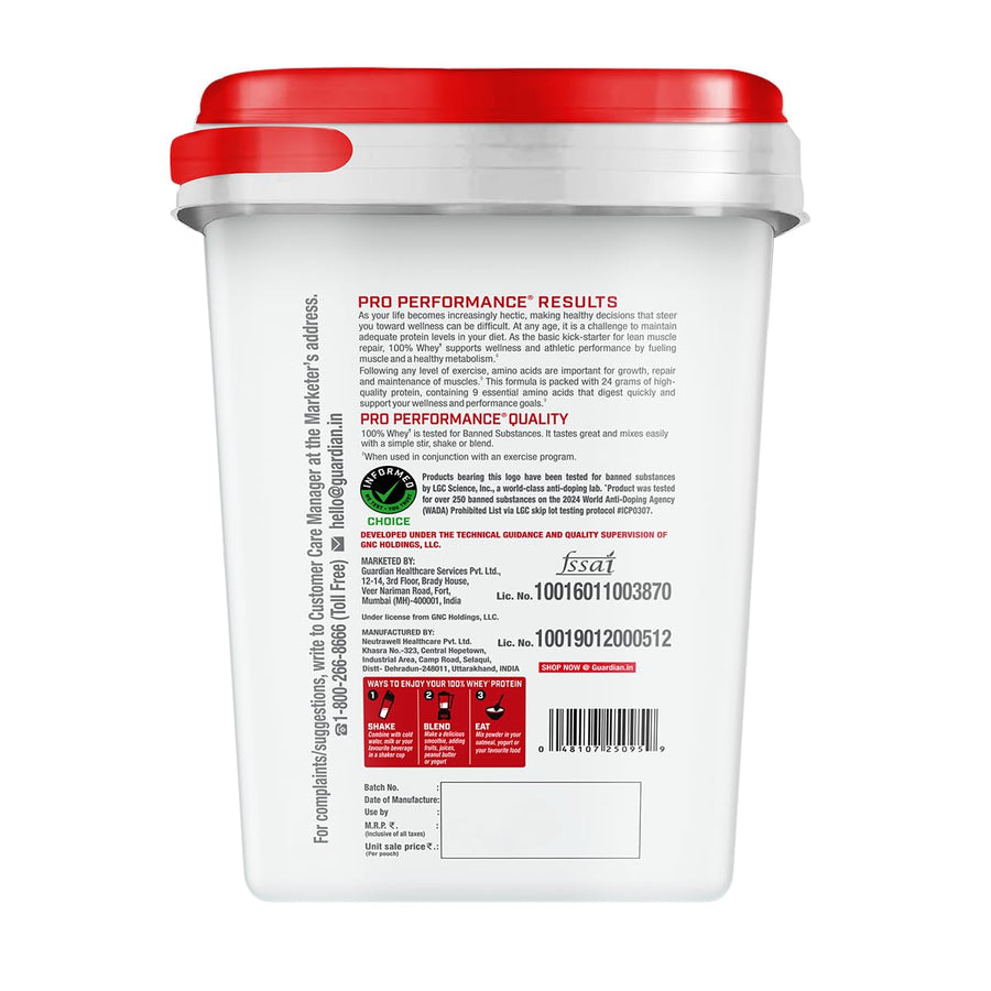 GNC Pro Performance 100% Whey Protein | 4kg (4 x 1kg Pouches) | Assorted 4 Flavours | 24g Protein
