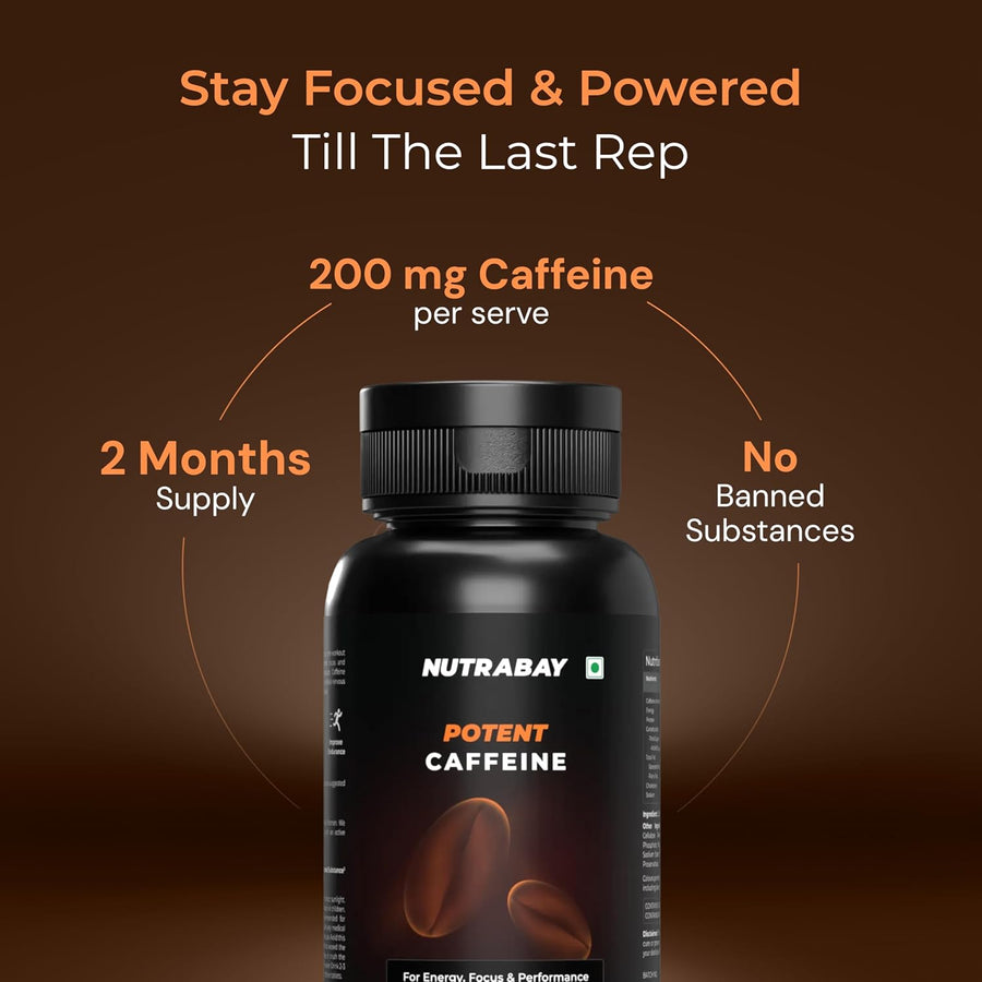 Nutrabay Pro Potent Caffeine Tablets 200mg - 60 Veg Tablets