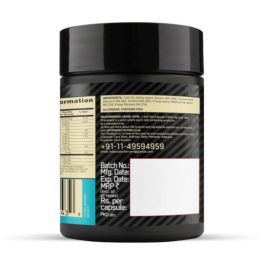 Optimum Nutrition (ON) Fish Oil | 300mg EPA/DHA Omega-3 Fatty Acids | Bones, Joints, Brain, Heart, Skin & Eye Health | 60 Softgels