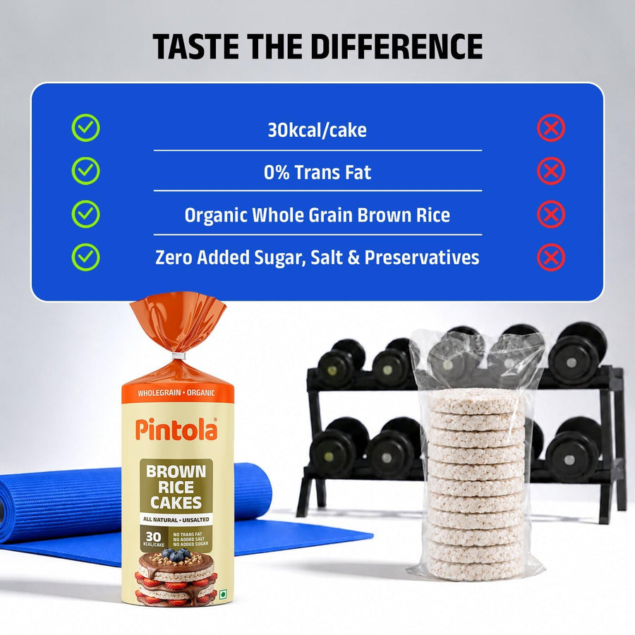Pintola Organic Brown Rice Cakes - All Natural Unsalted 130g
