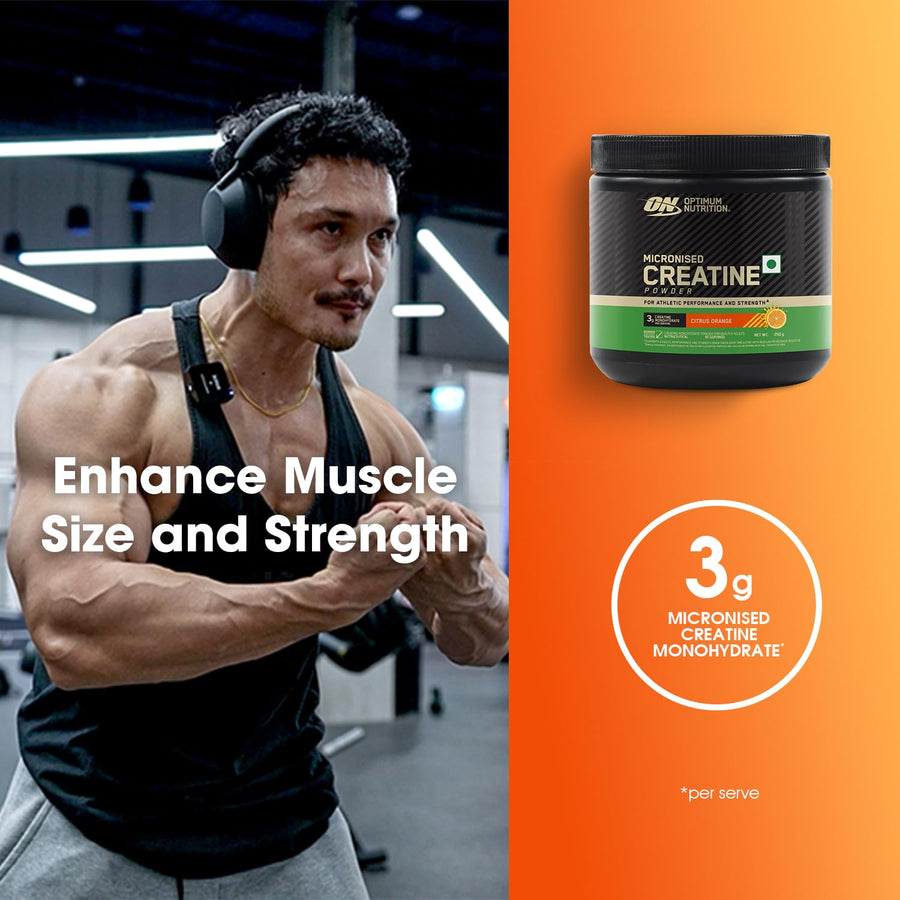 Optimum Nutrition Micronized Creatine Powder | 250g (65 Servings) | Citrus Orange | 3g Creatine
