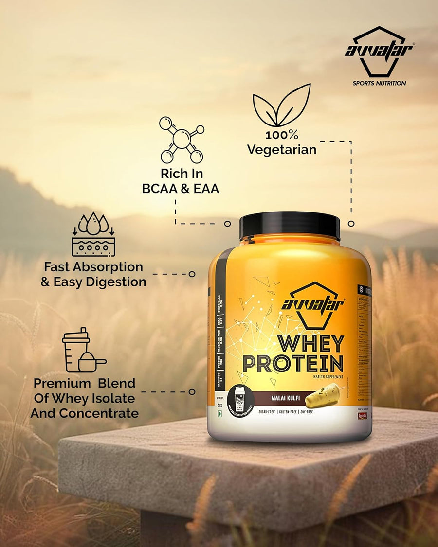 avvatar Whey Protein | 2Kg | Malai Kulfi | 28g Protein | 57 Servings | Isolate & Concentrate Blend