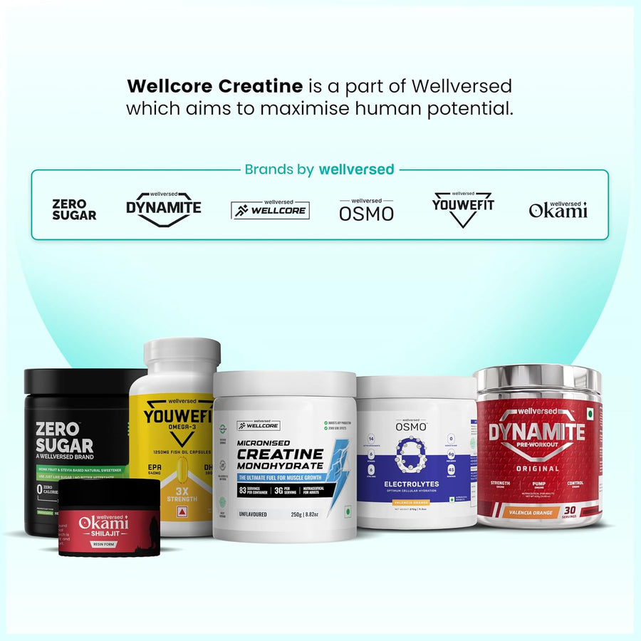 Wellcore Pure Micronised Creatine | 307g (83 Servings) | Tropical Tango | 3g Creatine Monohydrate