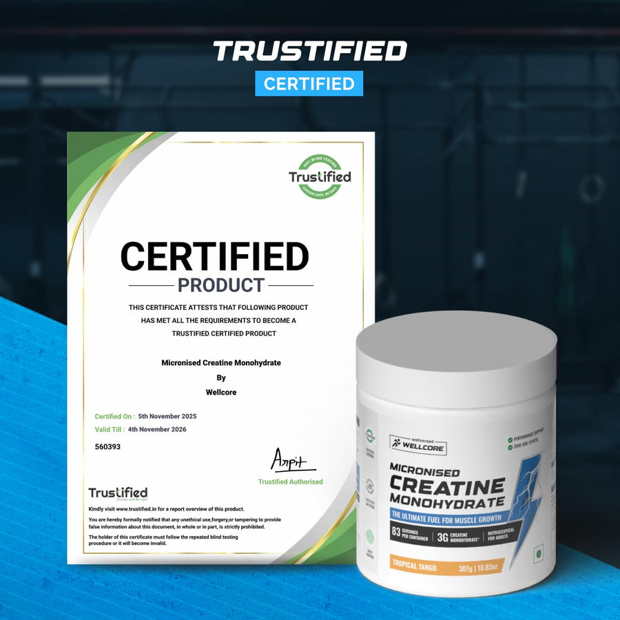 Wellcore Pure Micronised Creatine | 307g (83 Servings) | Tropical Tango | 3g Creatine Monohydrate