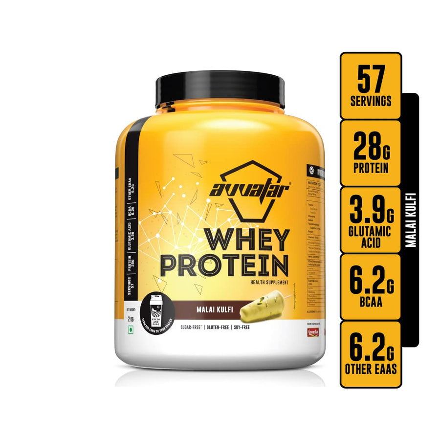 avvatar Whey Protein | 2Kg | Malai Kulfi | 28g Protein | 57 Servings | Isolate & Concentrate Blend