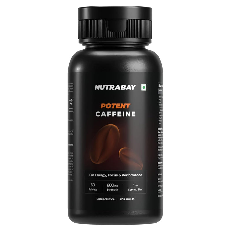 Nutrabay Pro Potent Caffeine Tablets 200mg - 60 Veg Tablets