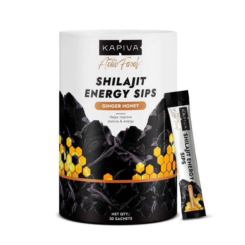 Kapiva Shilajit Energy Sips | 30 Sachets (30 Servings) | Ginger Honey Flavour | 250mg Pure Shilajit