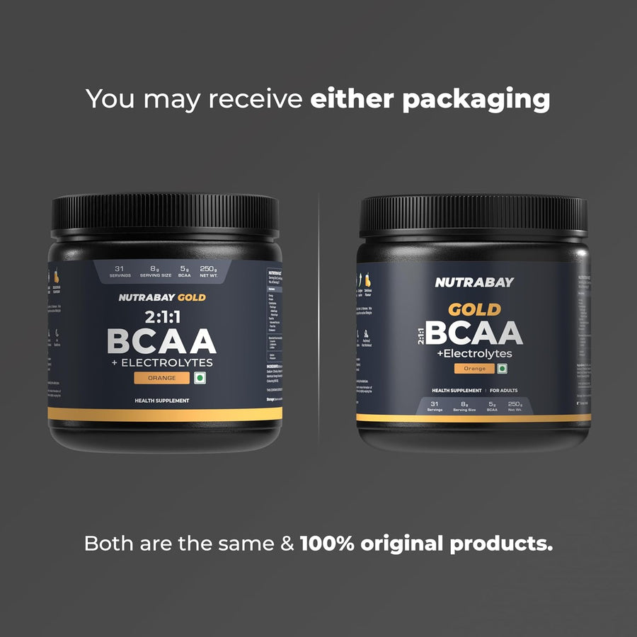 Nutrabay Gold BCAA 2:1:1 with Electrolytes | 250g (31 Servings)  Orange  5g BCAA