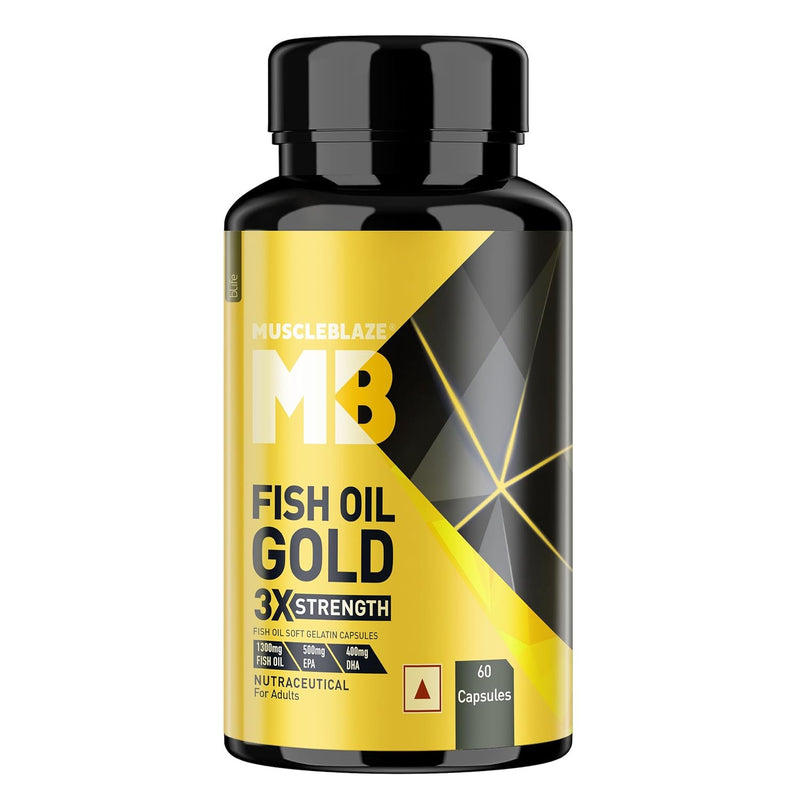 MuscleBlaze Omega 3 Fish Oil Gold | 60 Capsules (60 Servings) | 1300mg Omega-3 | 500mg EPA + 400mg DHA