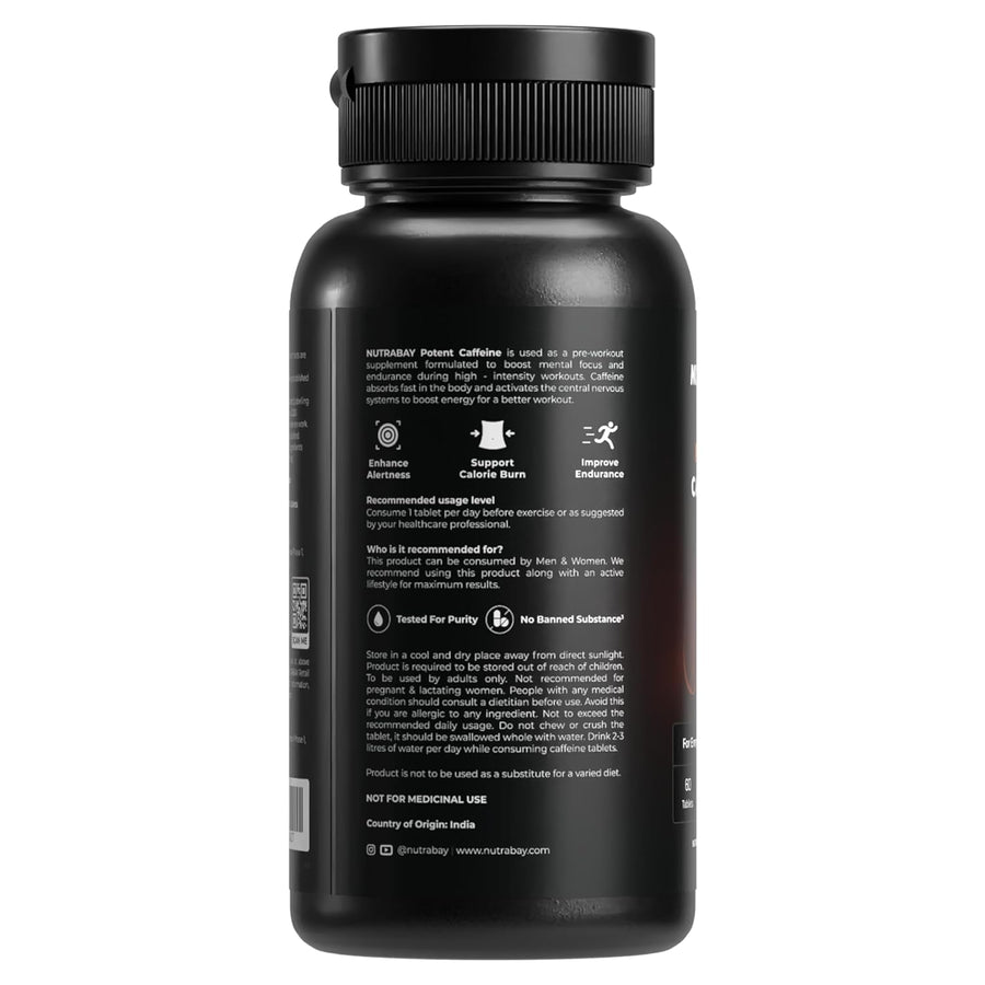 Nutrabay Pro Potent Caffeine Tablets 200mg - 60 Veg Tablets