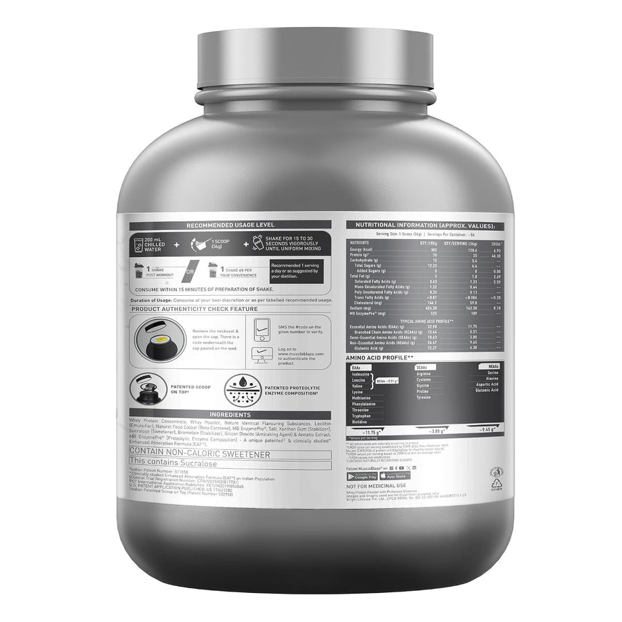 MuscleBlaze Biozyme Performance Whey | 2kg (56 Servings) | Magical Mango | 50% Higher Protein Absorption
