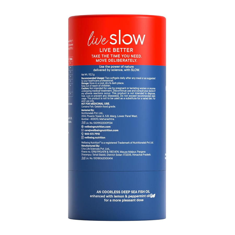 Wellbeing Nutrition Slow 6x Strength Omega 3 Fish Oil with Curcumin - 60 Capsules