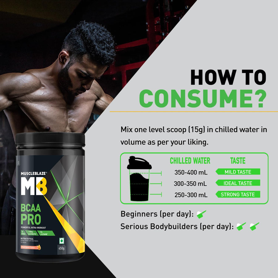 MuscleBlaze BCAA Pro Powder | 450g (30 Servings) | Tropical Fest / Fruit Splash | 5–7g BCAAs