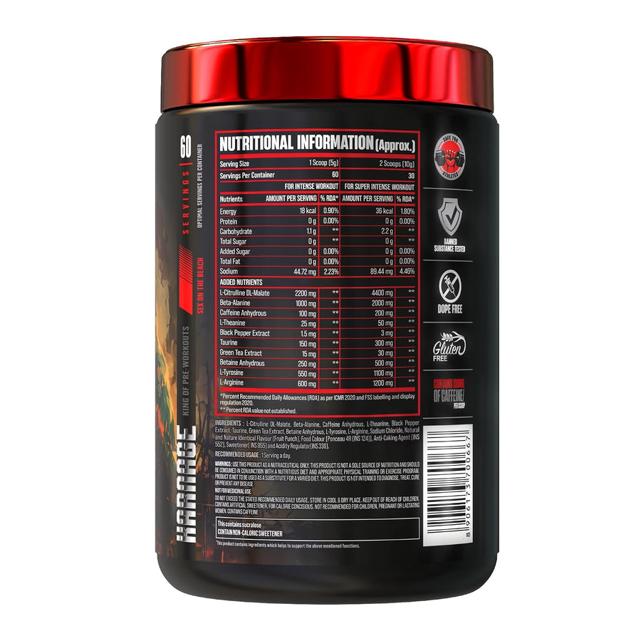Bigmuscles Nutrition Karnage Pre Workout – 300g | 60 Servings | Sex On The Beach | Energy, Focus, Strength & Pump | Banned Substance Tested, Dope Free
