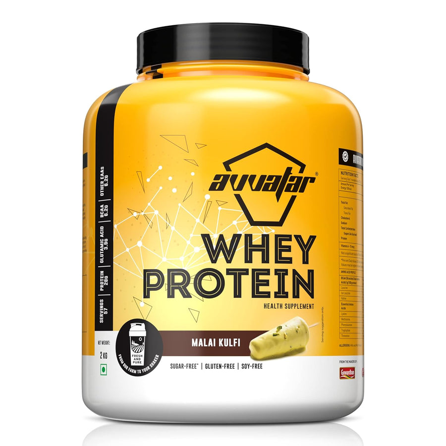 avvatar Whey Protein | 2Kg | Malai Kulfi | 28g Protein | 57 Servings | Isolate & Concentrate Blend