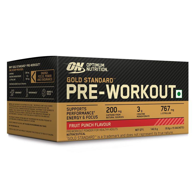Optimum Nutrition (ON) Gold Standard Pre-Workout – 142.5g (15 Single-Serve Packs) | Fruit Punch | Energy, Focus & Performance
