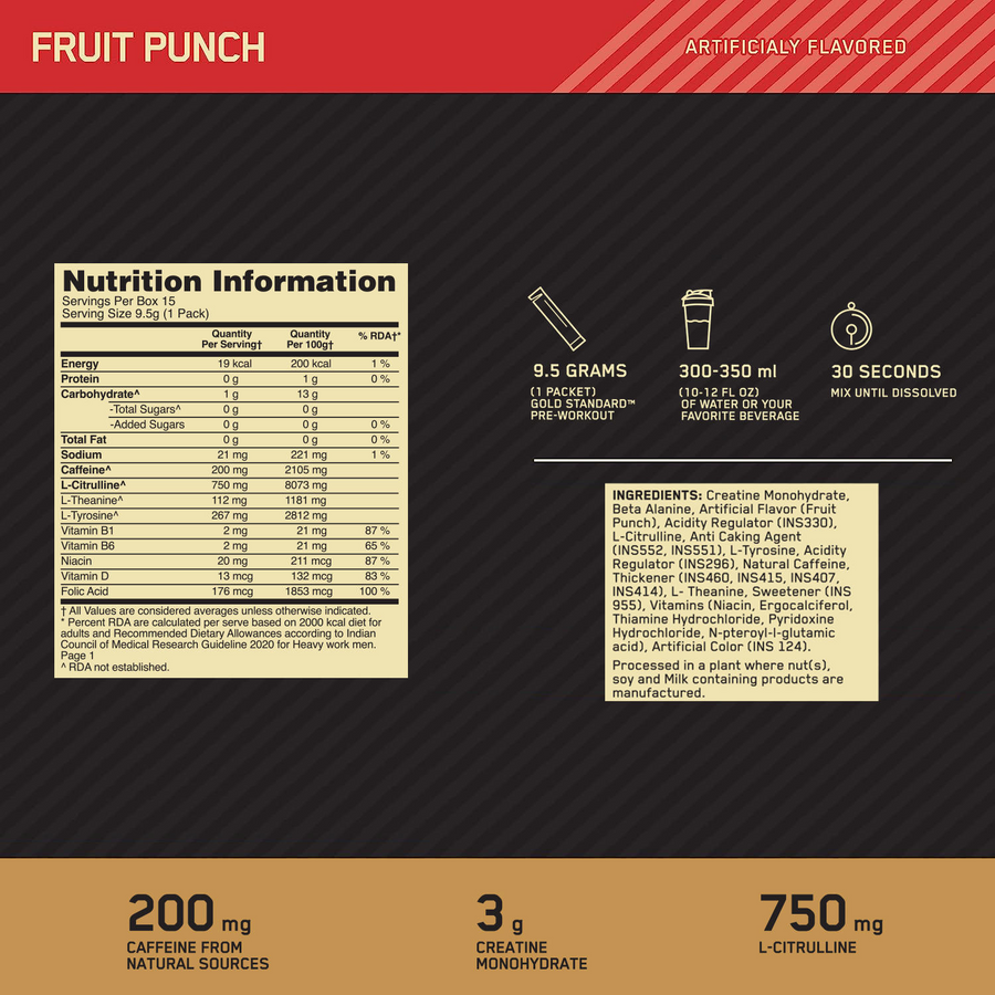 ON Gold Standard Pre-Workout - nutrition facts